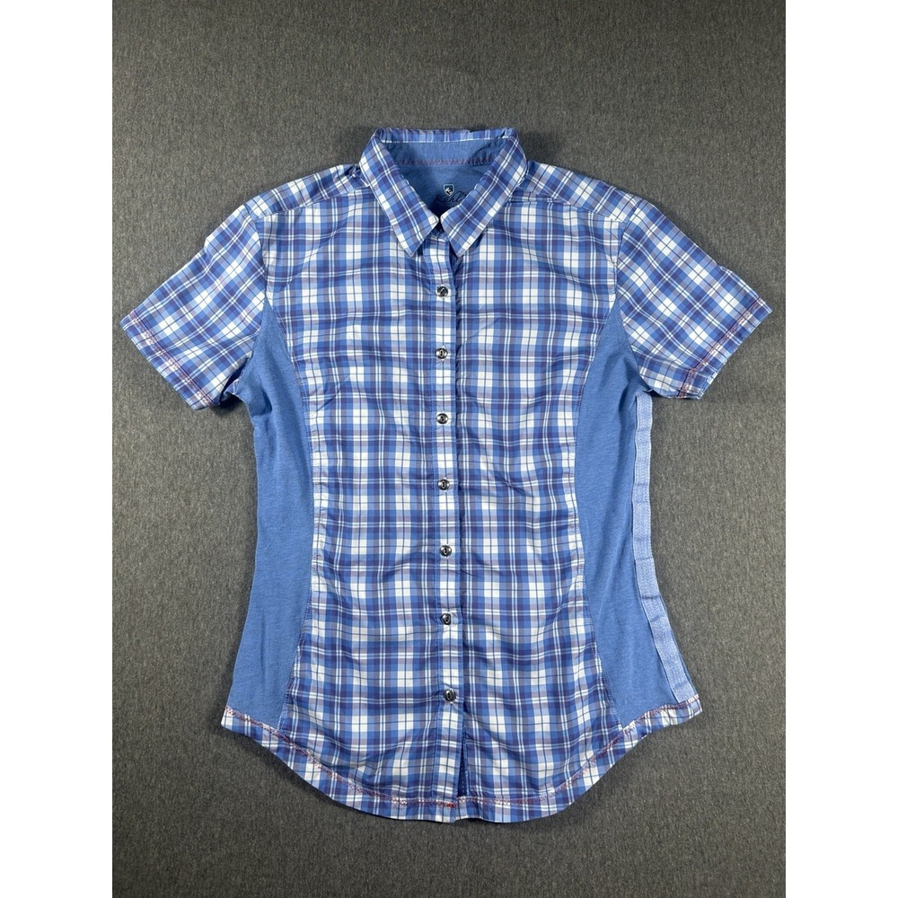 KÜHL Women's Blue Plaid Short Sleeve Hiking Button Up Shirt Size Medium